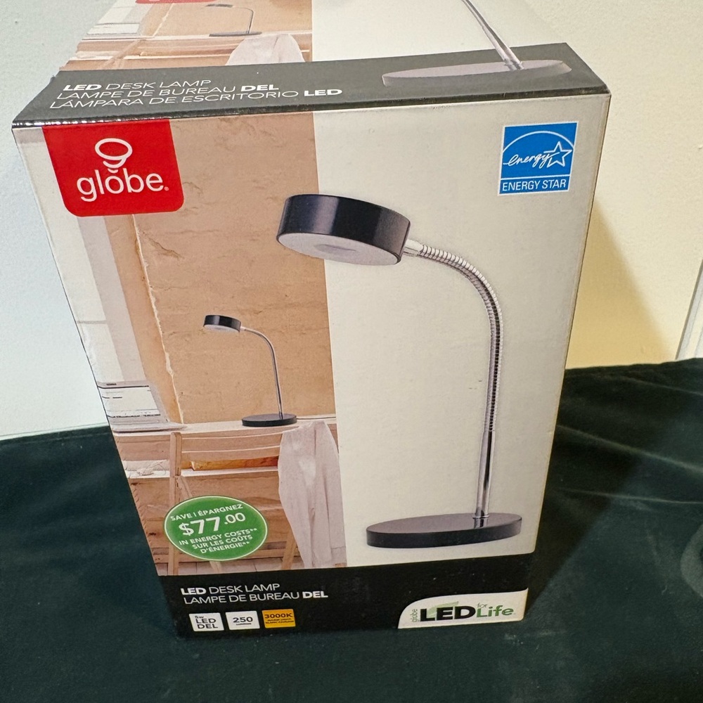 NIB Globe LED Desk Lamp in Sleek Black